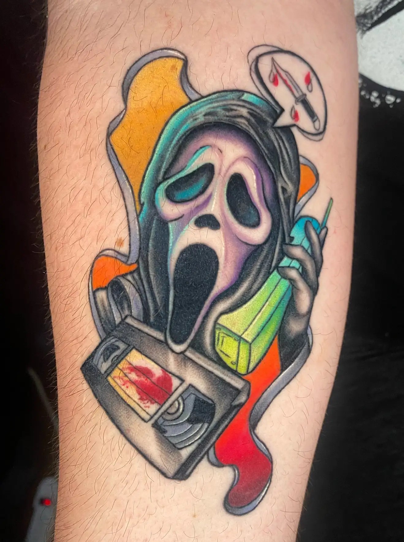 Tattoo portraying Scream movie theme