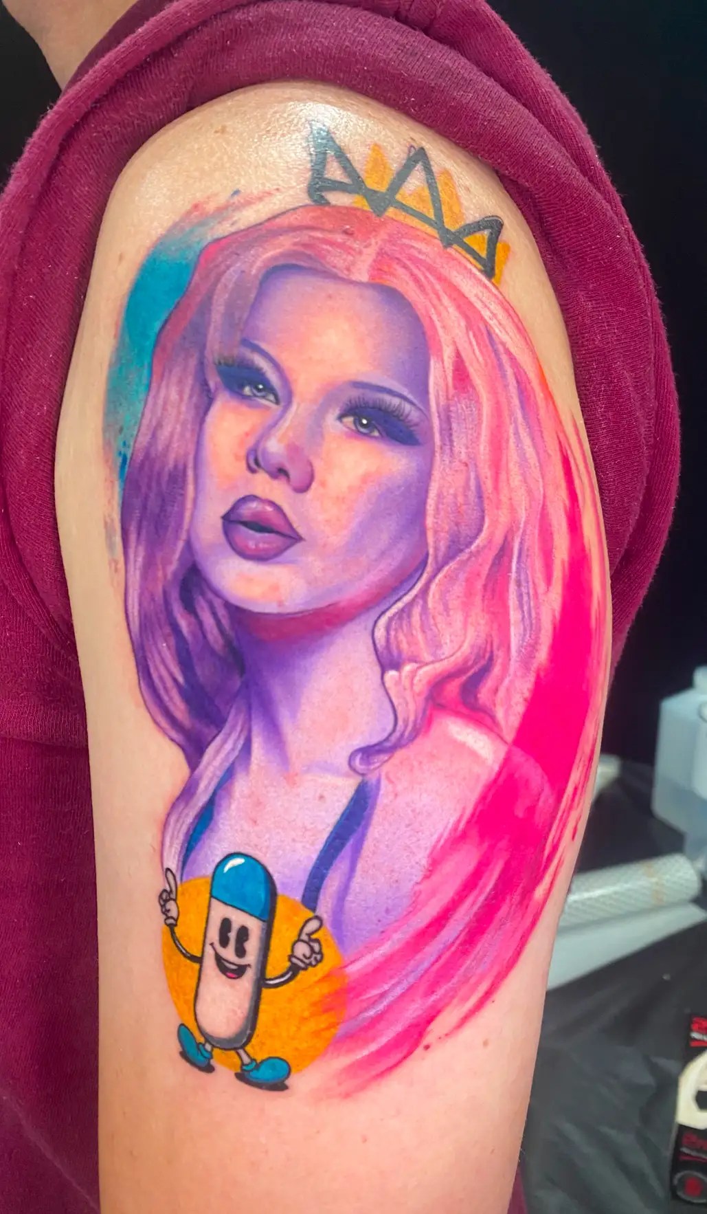 Colorful portrait tattoo of a woman
