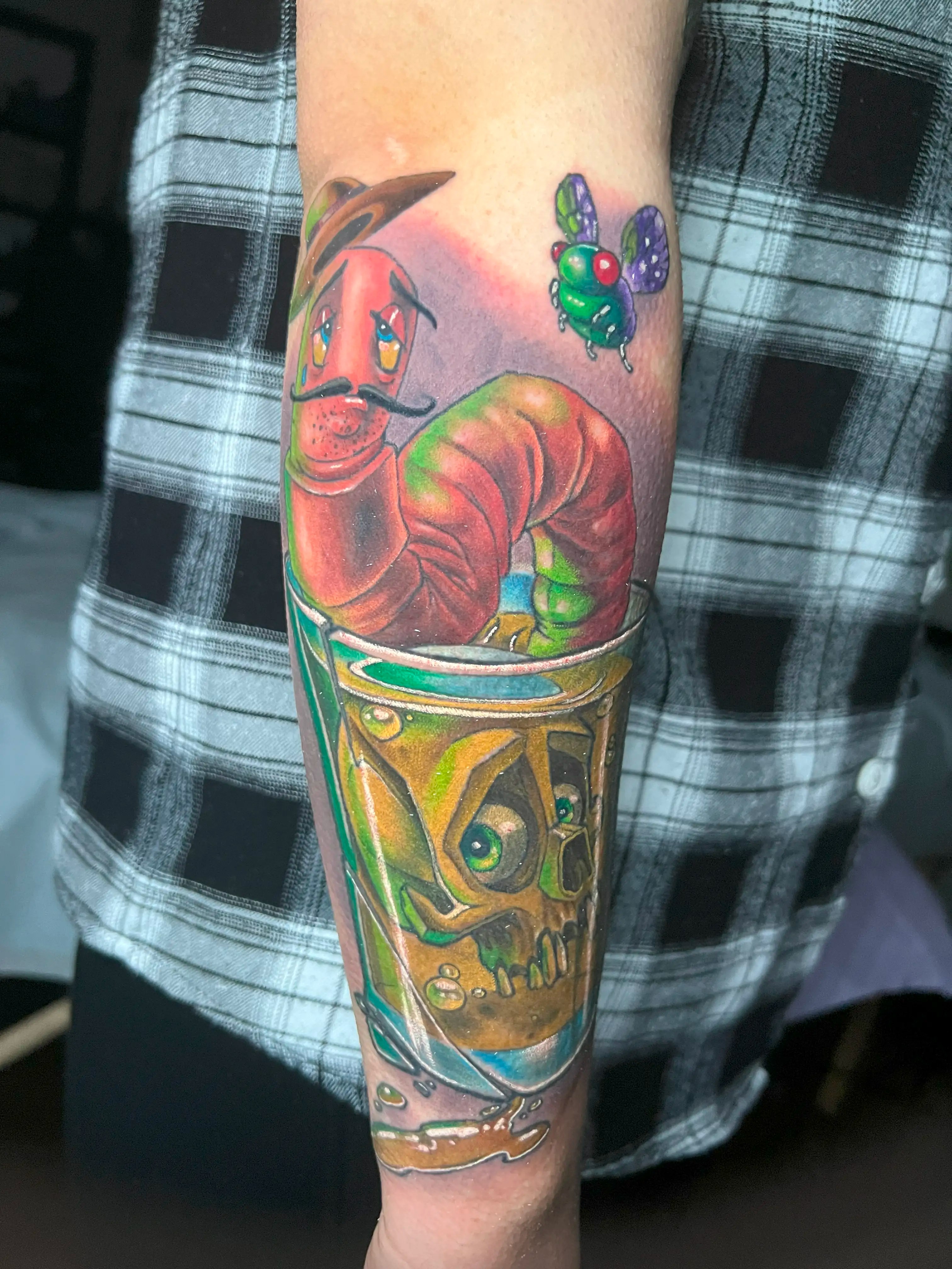 New school mezcal worm tattoo