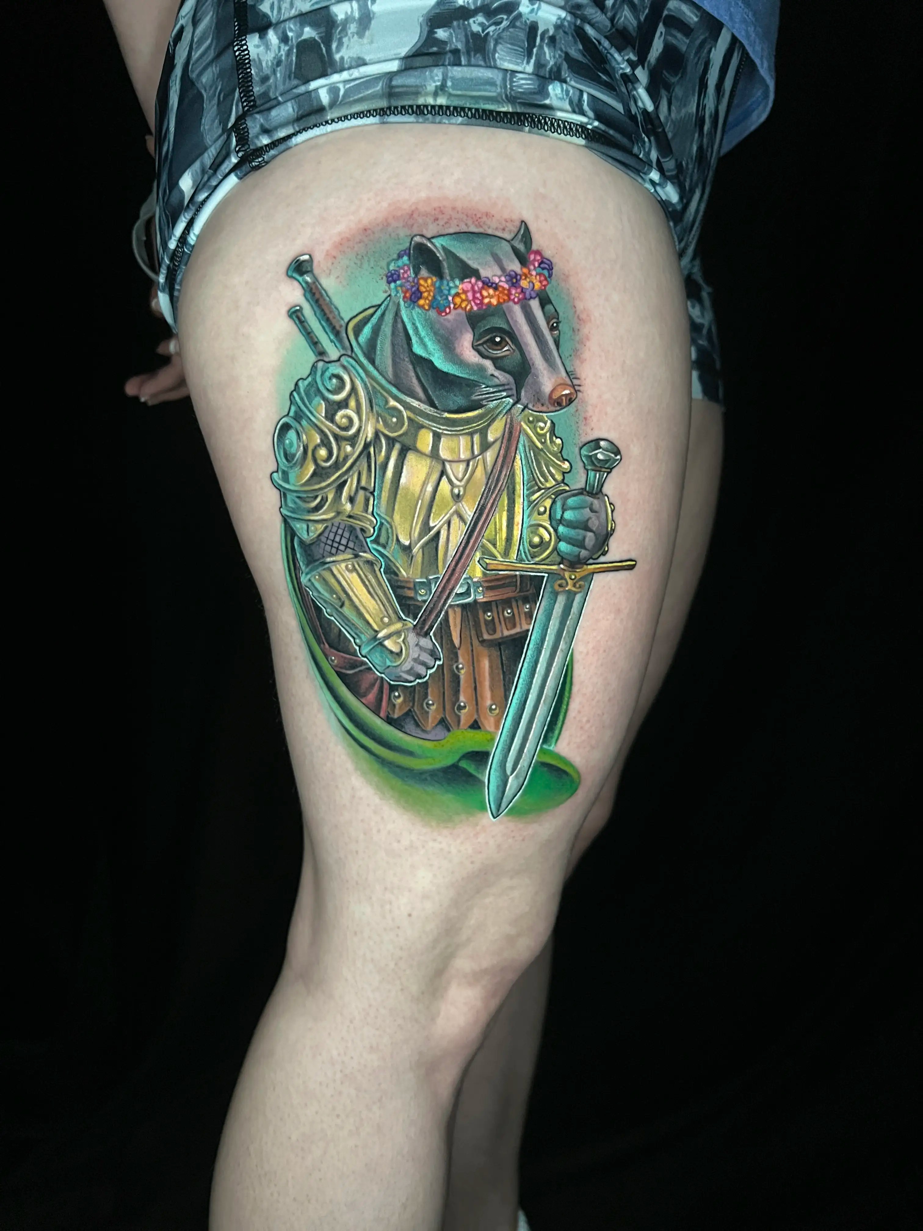 Tattoo depicting a badger knight